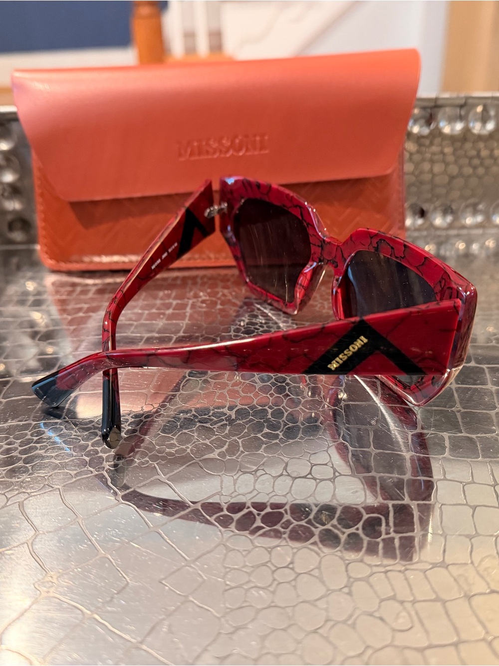 Missoni Red and Black Marbled Cat-Eye Sunglasses